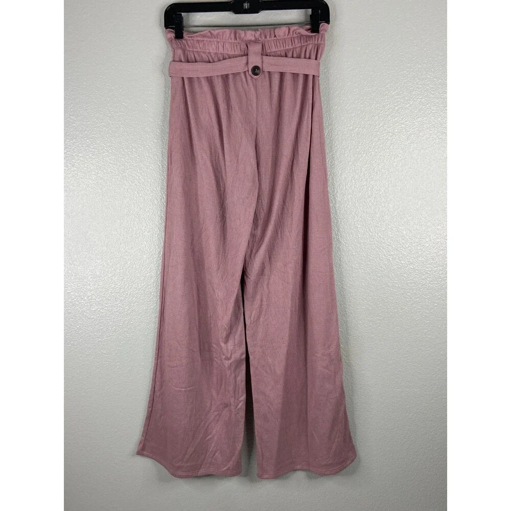 Active USA Women Medium High Waist Paperbag Wide Leg Pants Mauve Flow - Picture 4 of 10